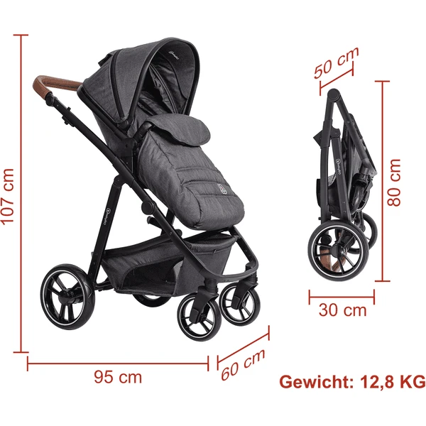 BabyGO Combi Kinderwagen Simple X Air 3 In 1 Grey Melange - Afbeelding 4