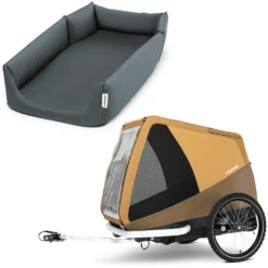 CROOZER Hondenfietskar Dog Mikke Sundown Yellow Inclusief Hondenbed Asfalt Grijs