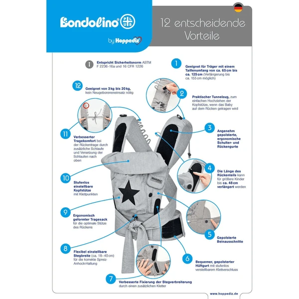 Hoppediz Draagzak Bondolino Plus Popeline One Size Grijs Melange - Afbeelding 3